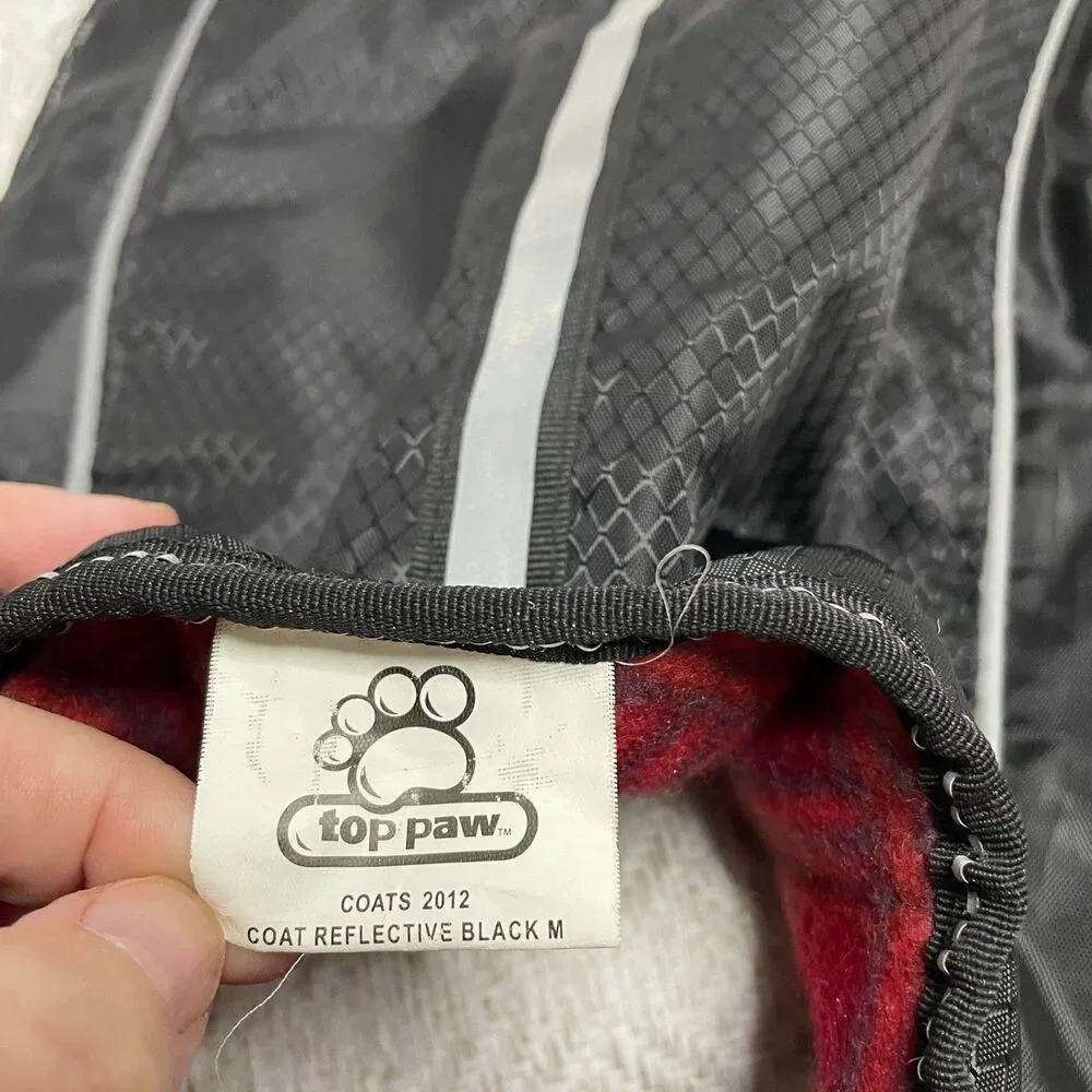Top Paw Dog M Black Reflective Coat with Red Plaid Lining Waterproof